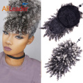 Short Kinky Curly Chignon avec queue de cheval à cordon de serrage